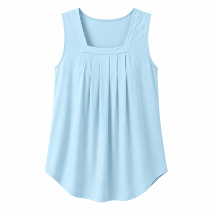 Special Sale🩷Summer Tank Tops for Women Loose Fit Pleated Square Neck Sleeveless Tops Curved Hem Flowy